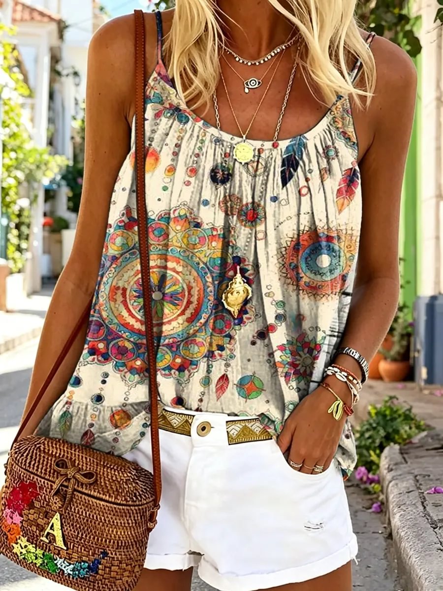 Women's Mandala & Floral Vintage Print Spaghetti Strap Camisole Top