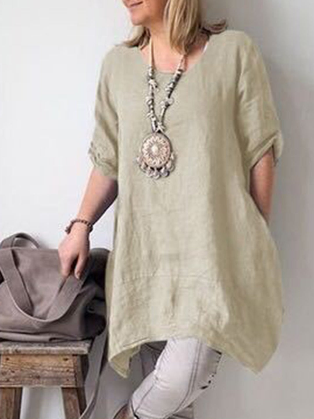 Comfysol Solid Color Short Sleeve Casual Blouse