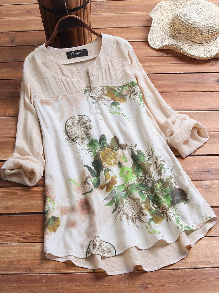 Comfysol Casual V-neck Floral Print Long Sleeve Blouse