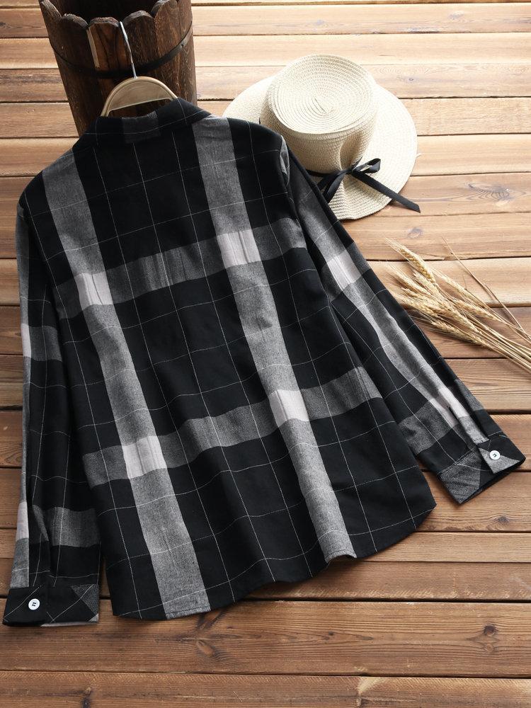 Comfysol Vintage Plaid Long Sleeve Turn-down Collar Shirts