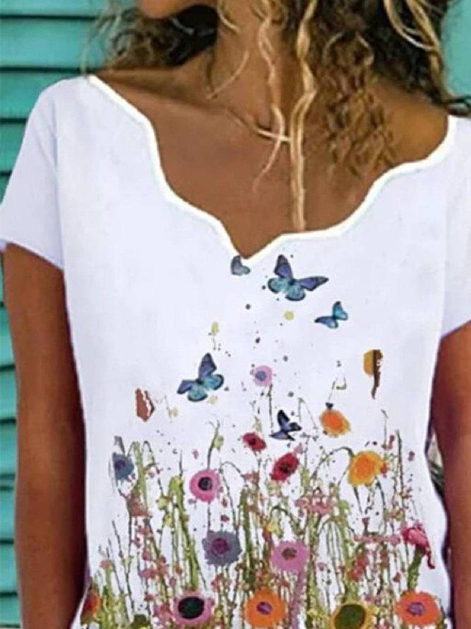 Comfysol Floral Print Casual Short Sleeve Blouse