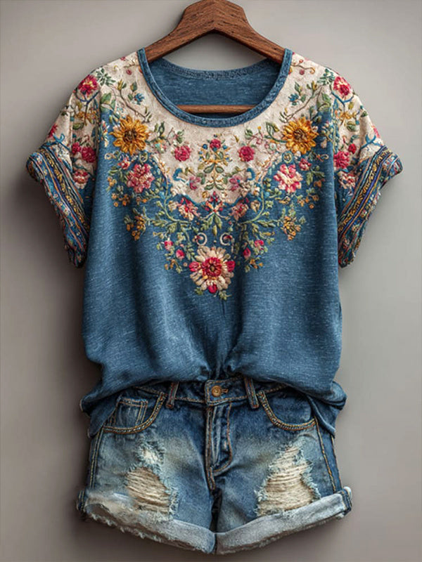 Women's Boho Floral Print Casual T-Shirt