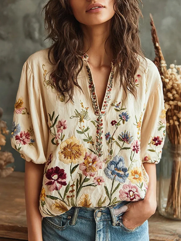 Women's Floral Print V Neck T-Shirt