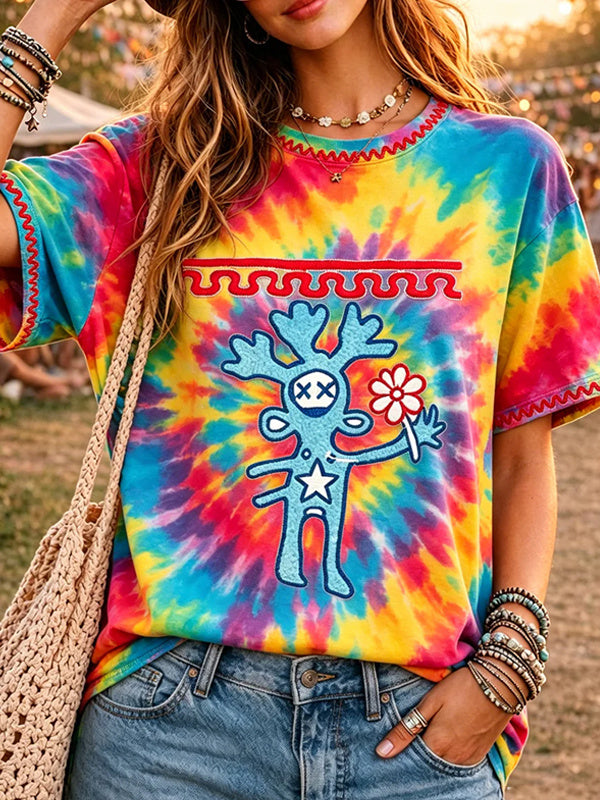 Women's Tie-Dye Tribal Folk Art Print Casual T-Shirt