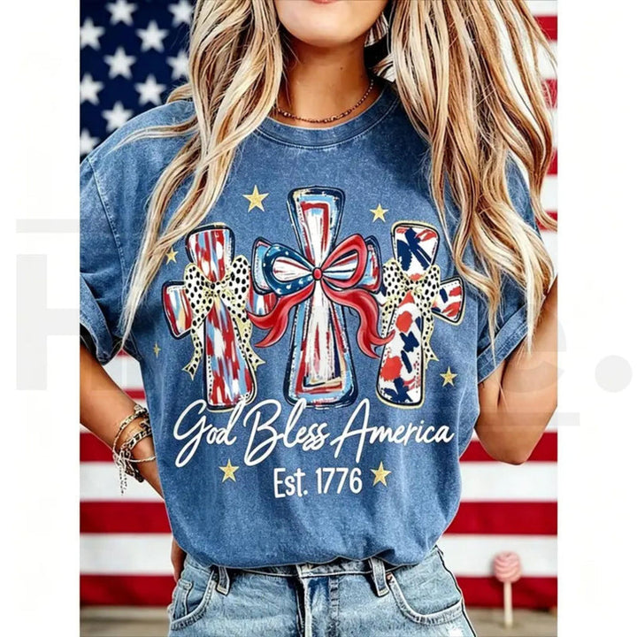 God Bless America Vintage T-Shirt – USA 250th Anniversary Washed Graphic Tee