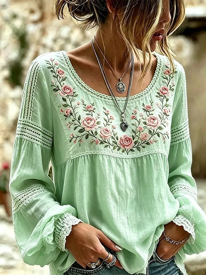Women's Pastel Floral Lace Print Blouse