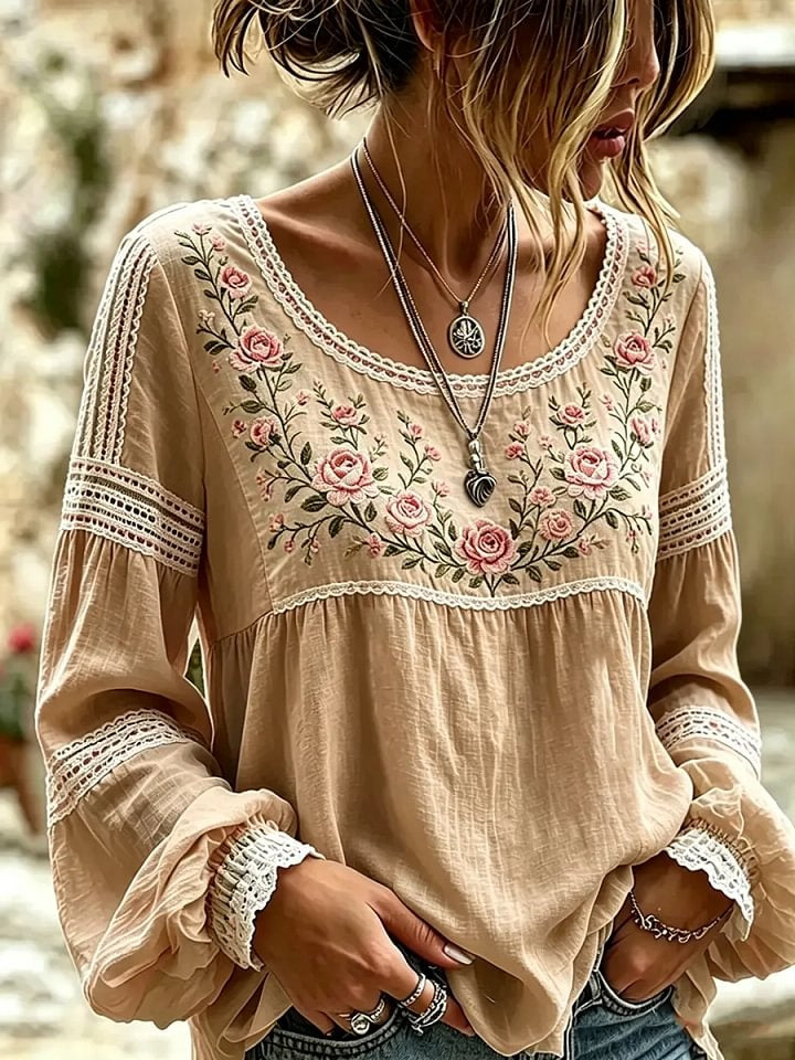 Women's Pastel Floral Lace Print Blouse