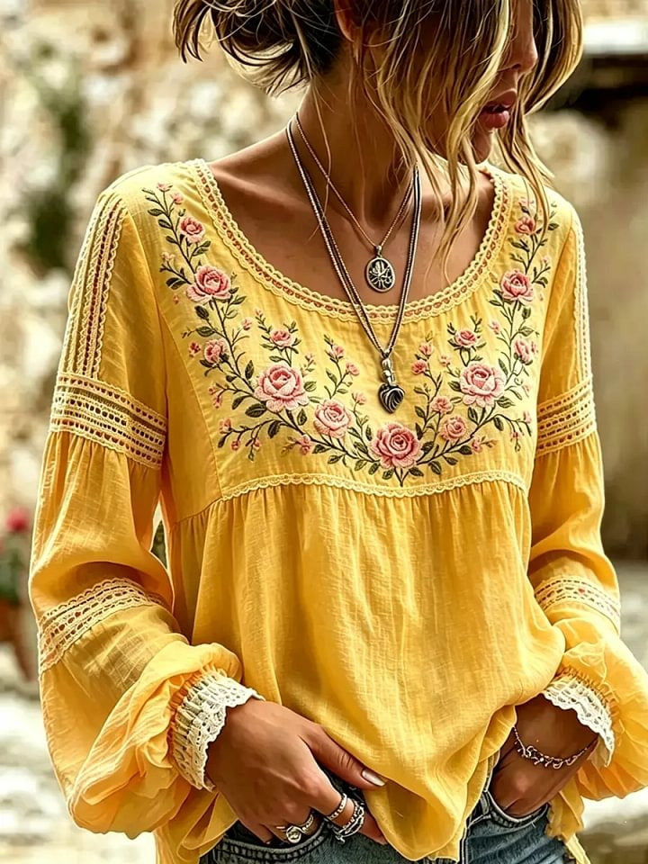 Women's Pastel Floral Lace Print Blouse