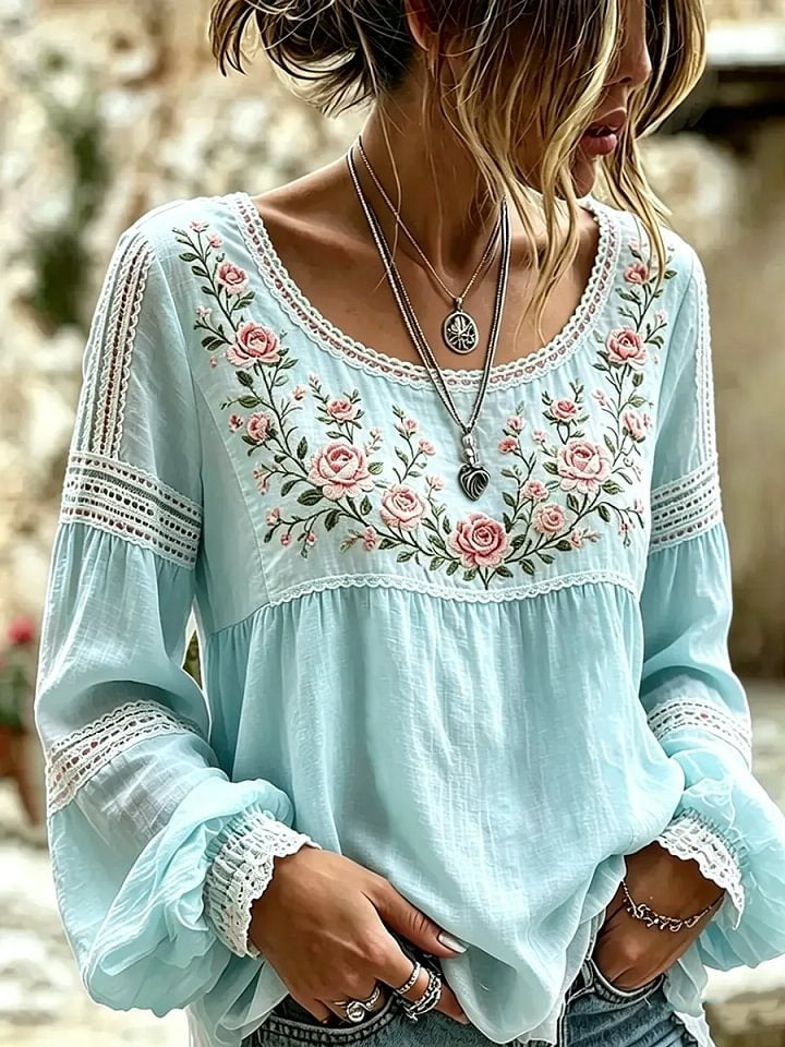 Women's Pastel Floral Lace Print Blouse