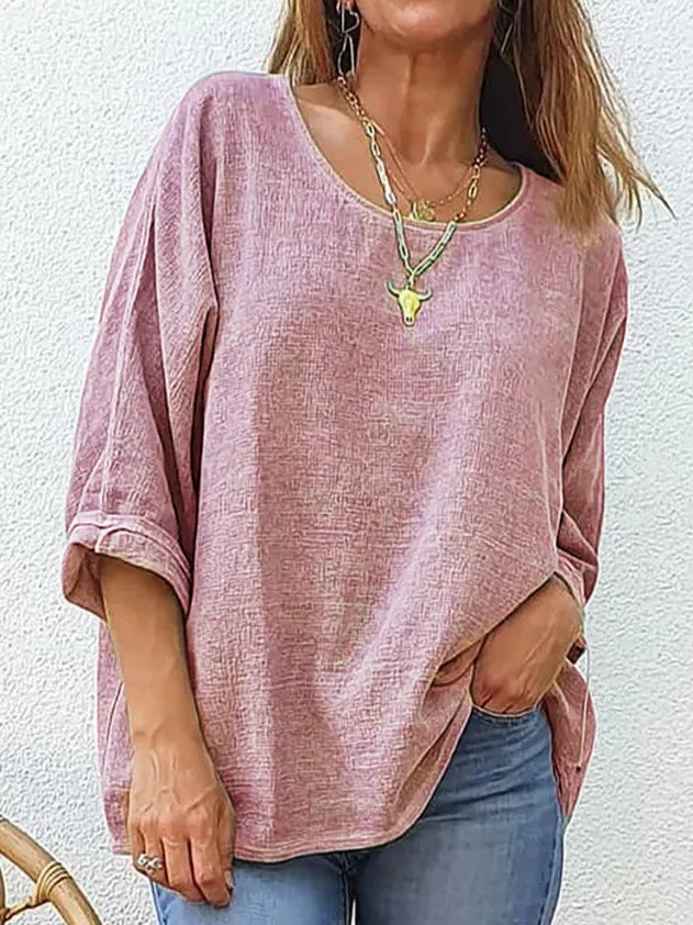 Women's Cotton Linen Casual Loose Round Neck Short Sleeve T-Shirt