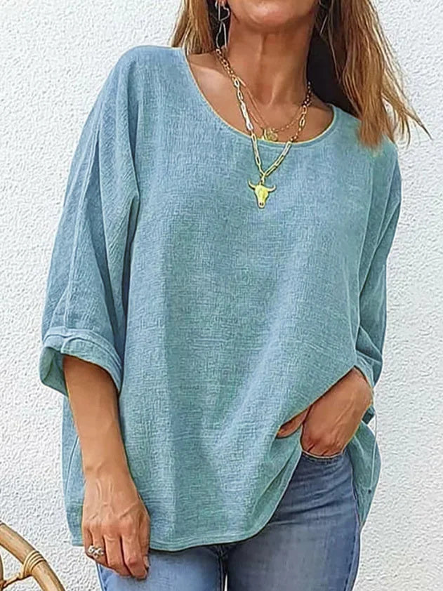 Women's Cotton Linen Casual Loose Round Neck Short Sleeve T-Shirt