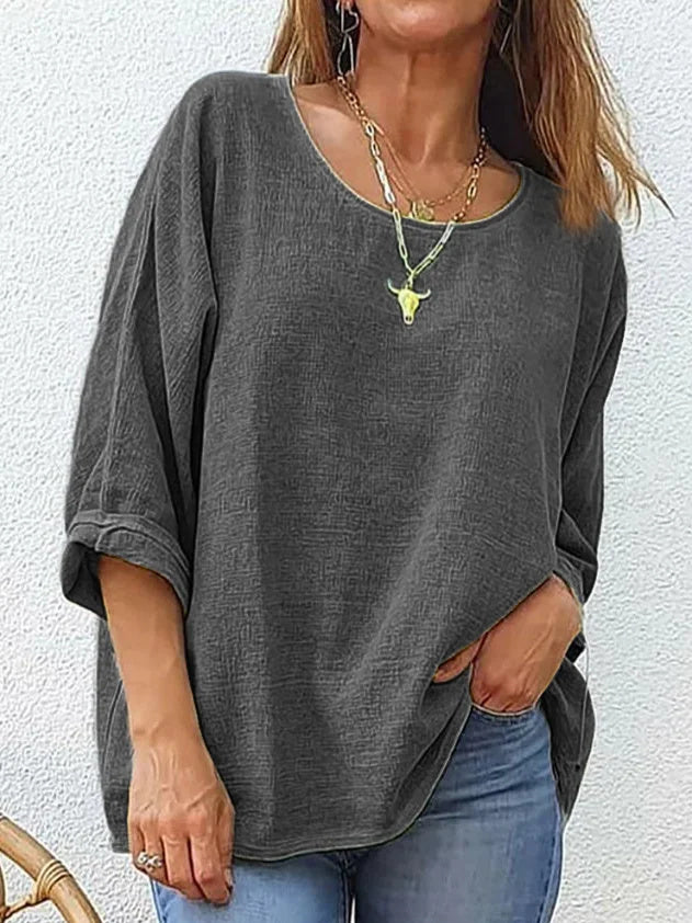 Women's Cotton Linen Casual Loose Round Neck Short Sleeve T-Shirt