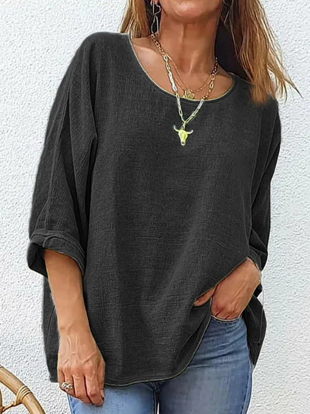 Women's Cotton Linen Casual Loose Round Neck Short Sleeve T-Shirt