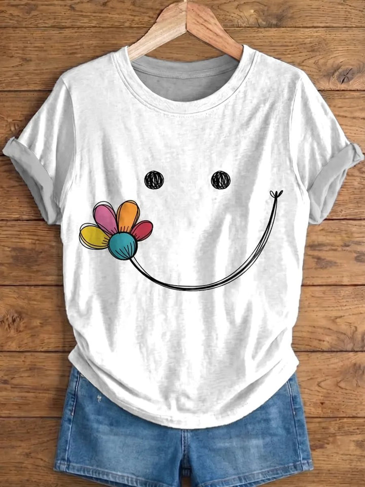 Ethnicity Flowers Smile Face Women And Men's Vintage Art Print Casual T-shirt