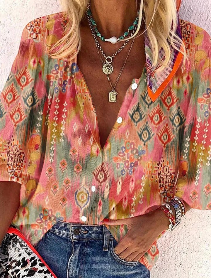 Women's Blouse Graphic Elegant Fashion Long Sleeve Basic Standing Collar Shirt