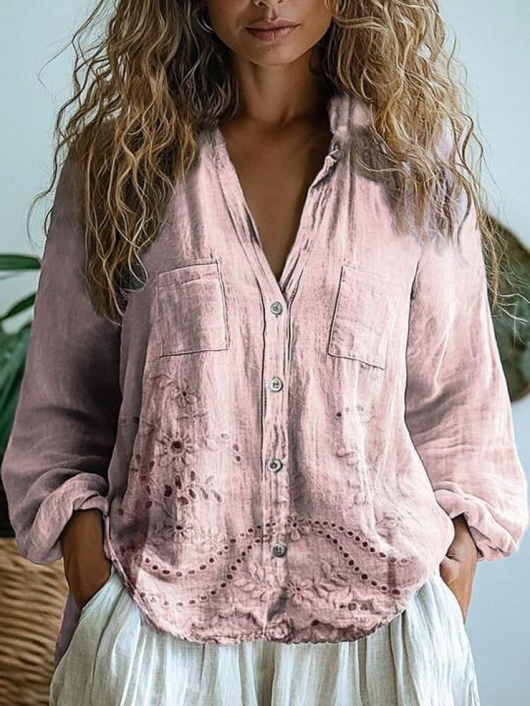 Women's Floral Textured Art Patterns Prints Long Sleeve Comfortable Cotton Shirt