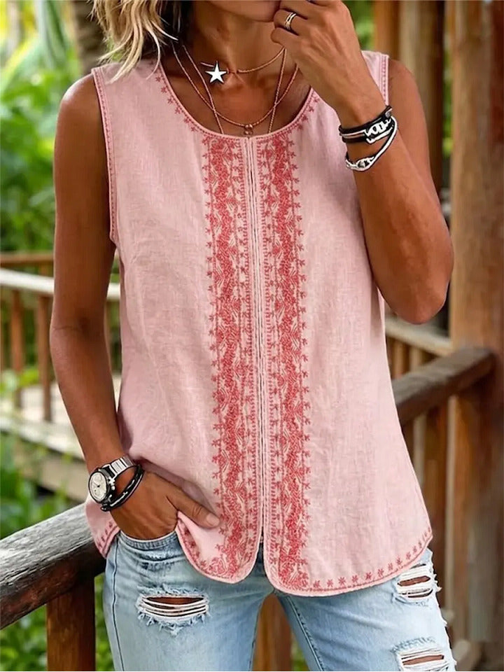 Women's Casual Ethnicity Embroidery Flowers Geometry Tank Top