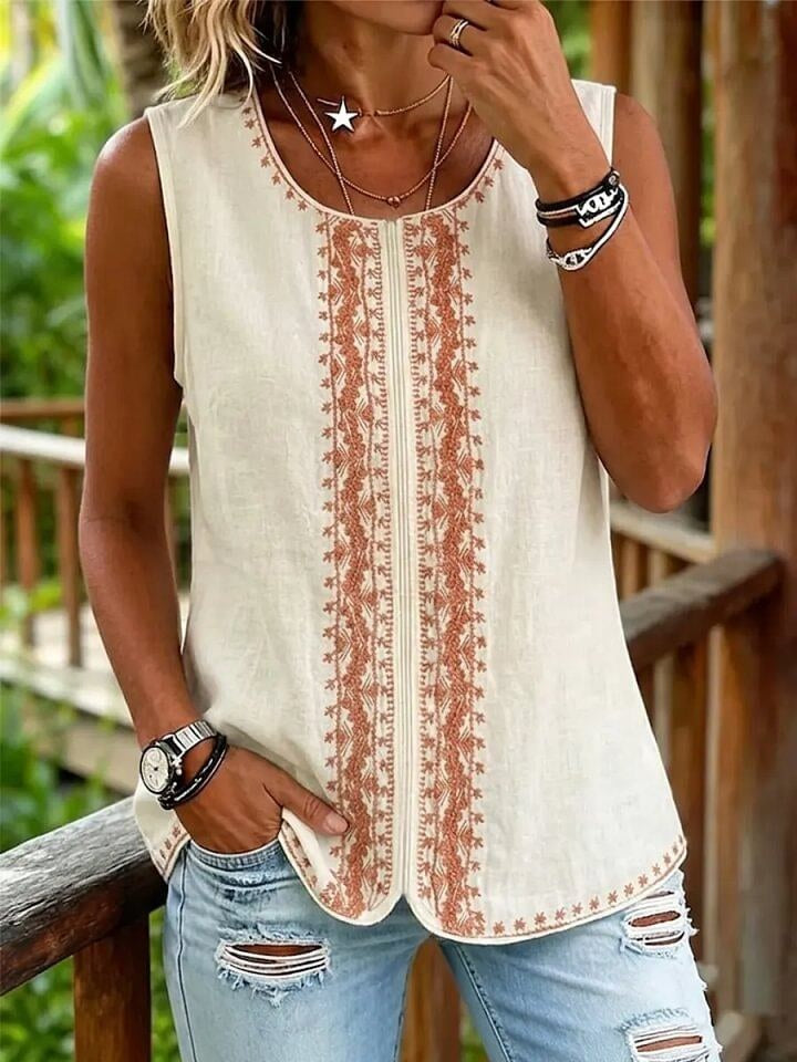 Women's Casual Ethnicity Embroidery Flowers Geometry Tank Top