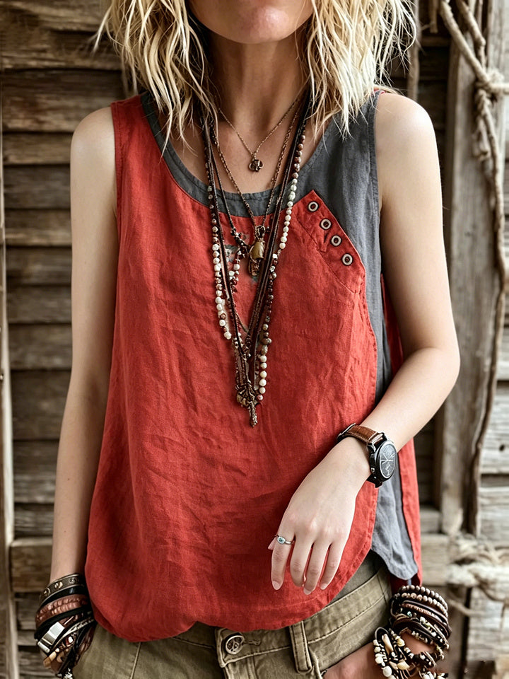 Women's Loose-fit Tank Top, Asymmetrical Top, Patchwork Sleeveless Top