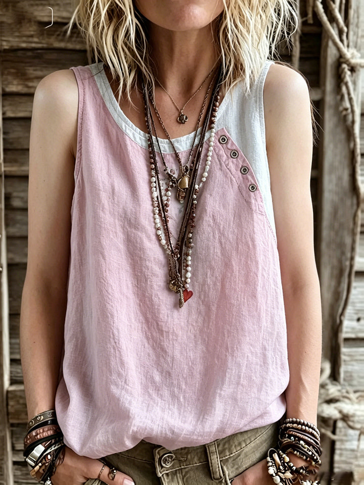 Women's Loose-fit Tank Top, Asymmetrical Top, Patchwork Sleeveless Top