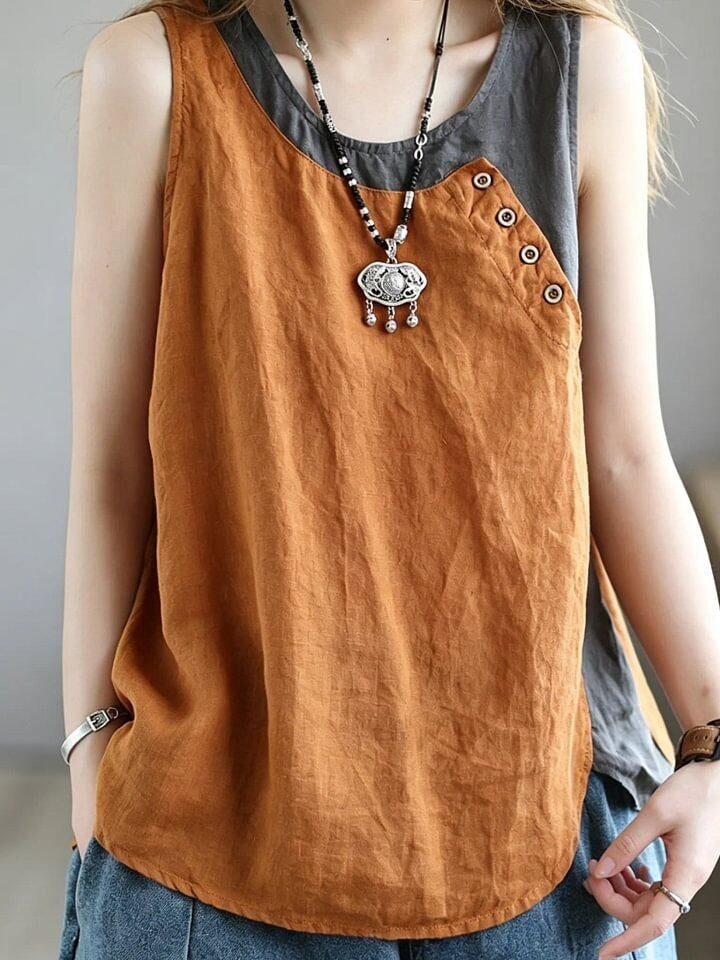 Women's Loose-fit Tank Top, Asymmetrical Top, Patchwork Sleeveless Top