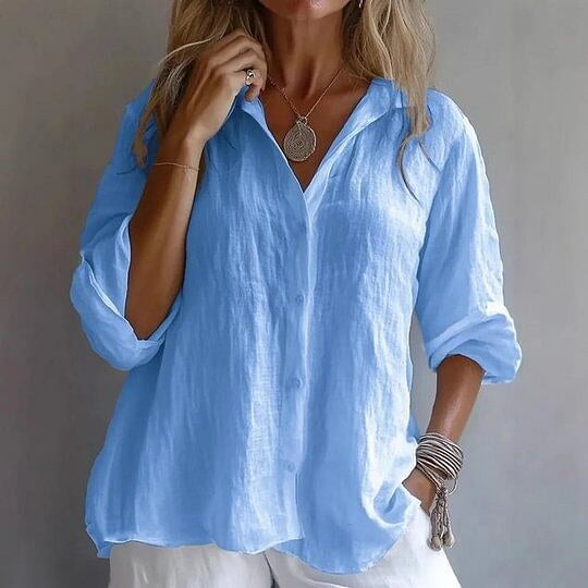 Shirt Collar Long Sleeve Plain Regular Micro-Elasticity Regular Fit Shirt For Women