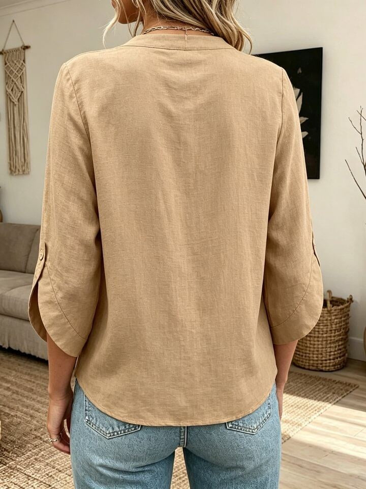 Women's Casual Three-quarter Sleeve Cotton And Linen Shirt