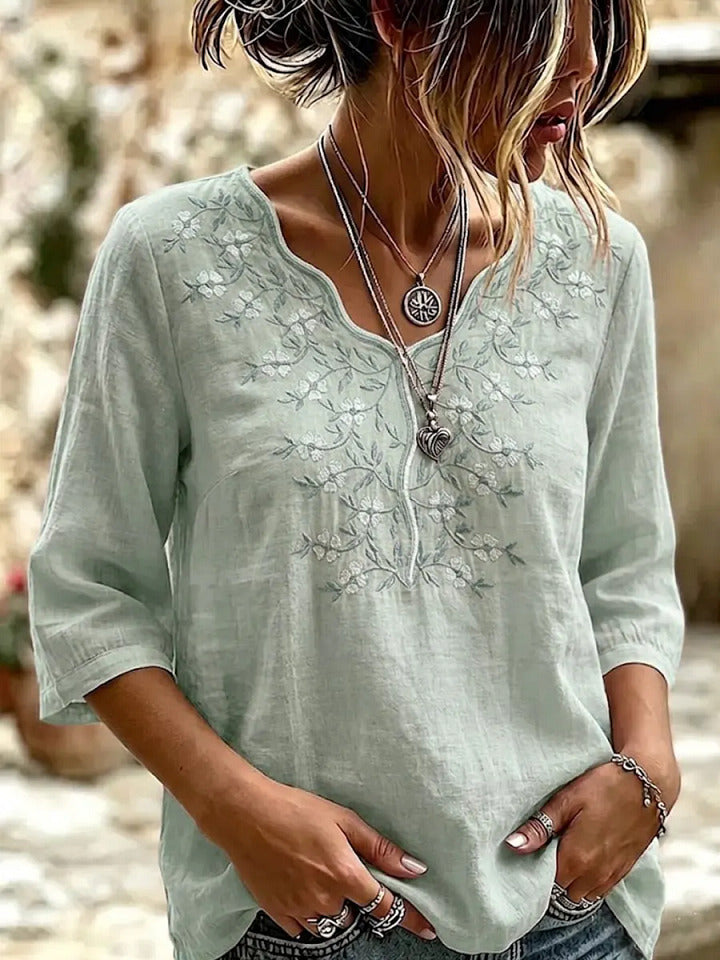 Women's Art Casual Ethnicity Floral Embroidery Blouse Shirt