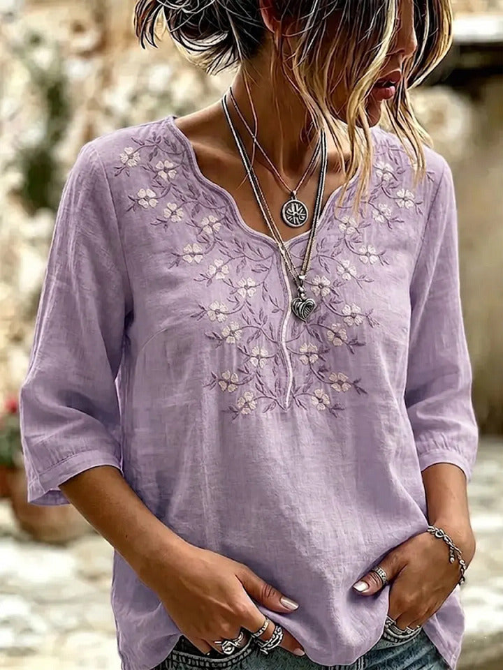 Women's Art Casual Ethnicity Floral Embroidery Blouse Shirt