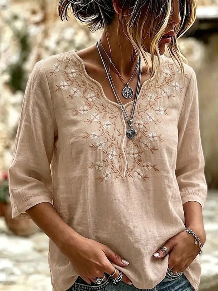 Women's Art Casual Ethnicity Floral Embroidery Blouse Shirt