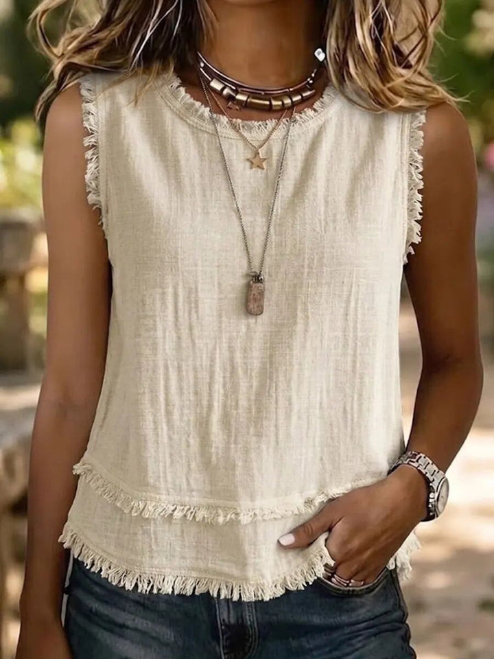 Women's Casual Tassel Edge Round Neck Tank Top