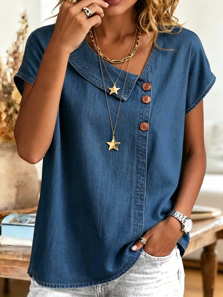 Women's Casual Short-sleeve Washed Cotton Denim Shirt