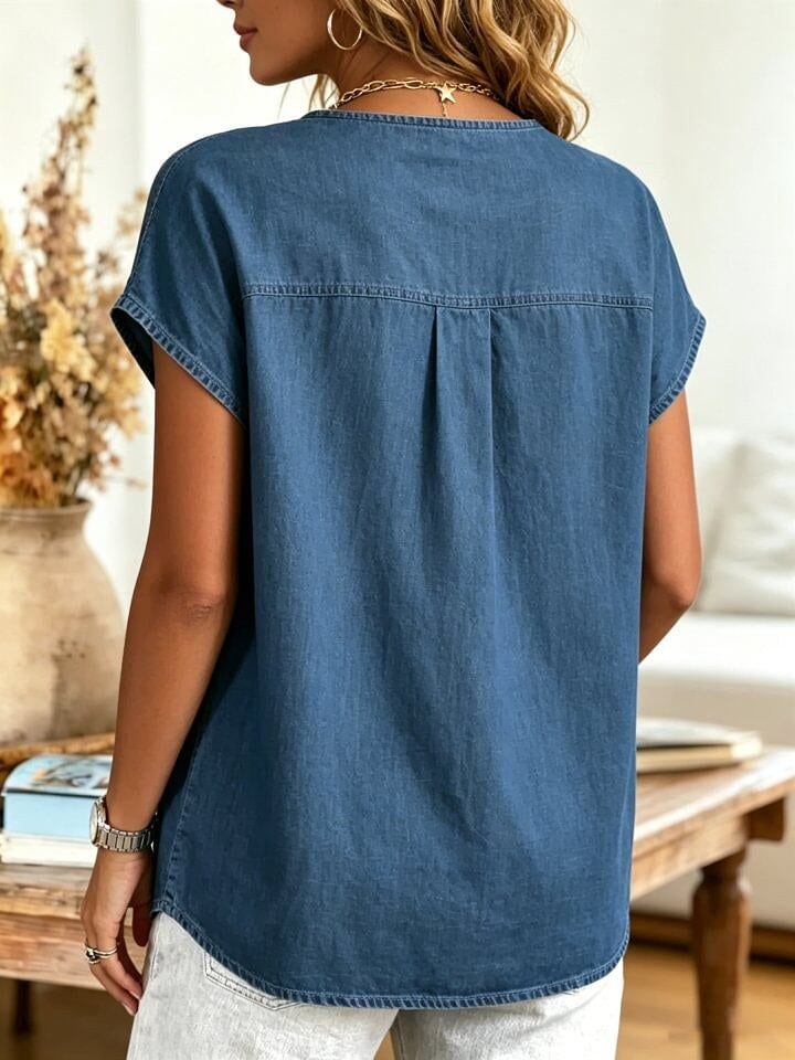 Women's Casual Short-sleeve Washed Cotton Denim Shirt