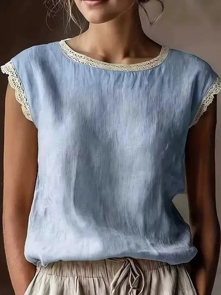 Women's Lightweight Lace-trimmed Round-neck Sleeveless Pullover