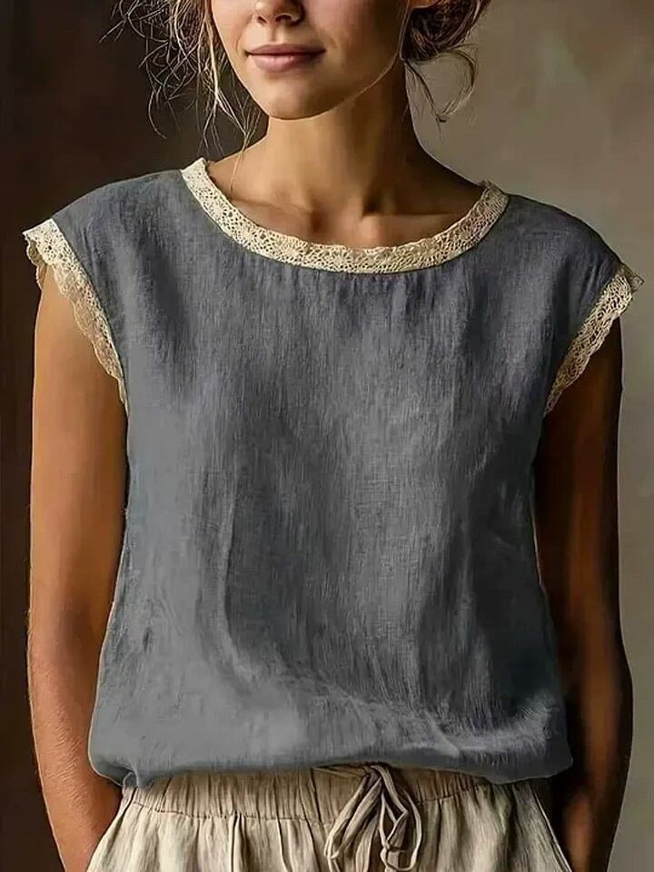 Women's Lightweight Lace-trimmed Round-neck Sleeveless Pullover