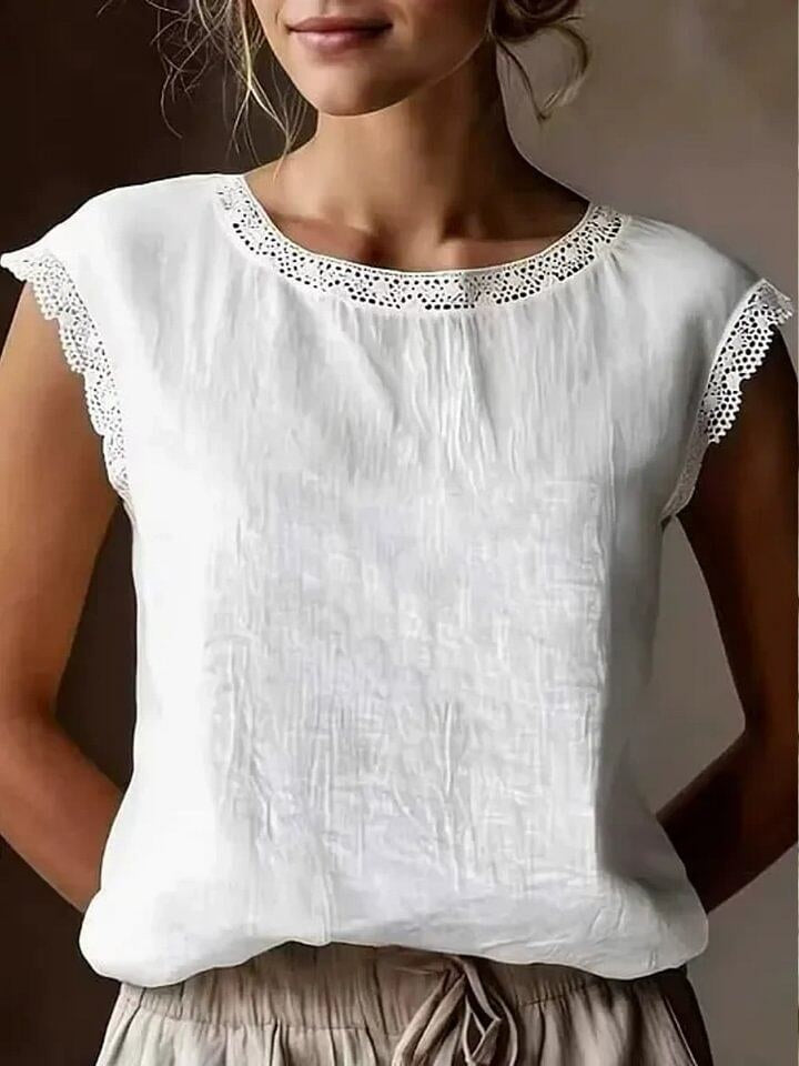 Women's Lightweight Lace-trimmed Round-neck Sleeveless Pullover