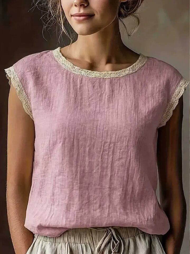 Women's Lightweight Lace-trimmed Round-neck Sleeveless Pullover