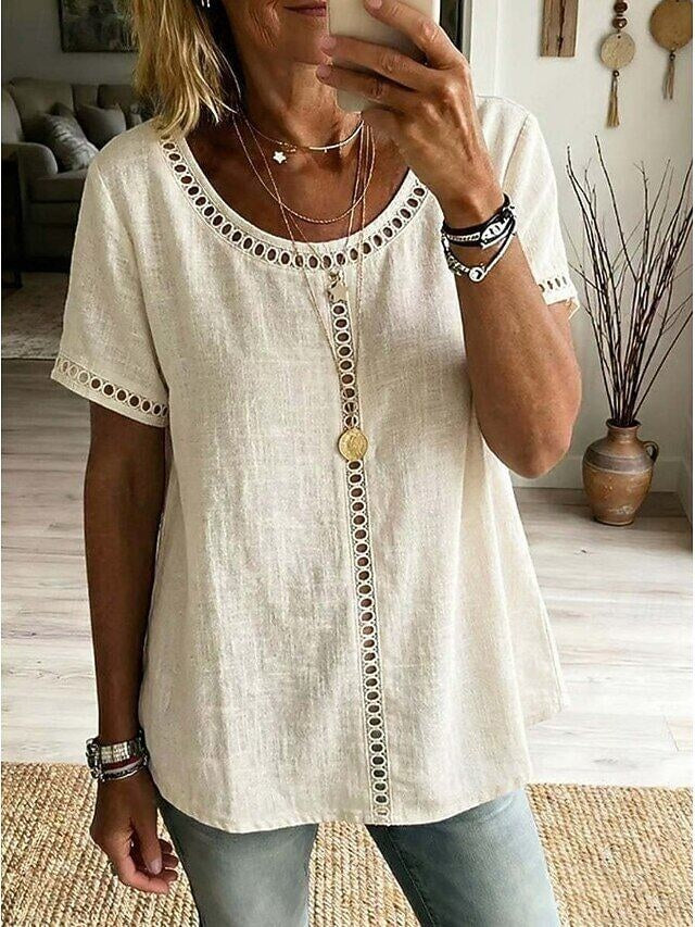 Women's Shirt Solid Color Plain Vacation Daily Basic Short Sleeve Long Tops Daily Outdoor Holiday Blue Grass Green Black Yellow Beige Summer Spring