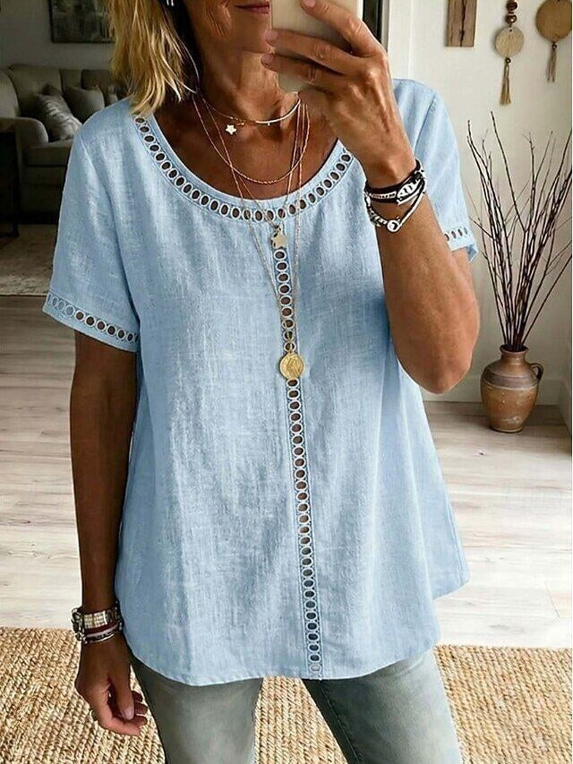 Women's Shirt Solid Color Plain Vacation Daily Basic Short Sleeve Long Tops Daily Outdoor Holiday Blue Grass Green Black Yellow Beige Summer Spring
