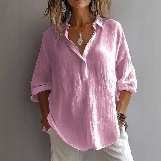 Shirt Collar Long Sleeve Plain Regular Micro-Elasticity Regular Fit Shirt For Women