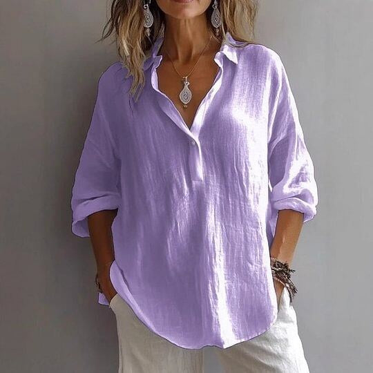 Shirt Collar Long Sleeve Plain Regular Micro-Elasticity Regular Fit Shirt For Women