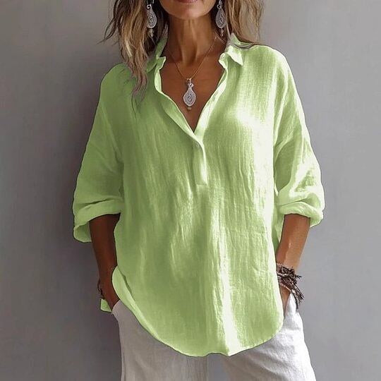 Shirt Collar Long Sleeve Plain Regular Micro-Elasticity Regular Fit Shirt For Women