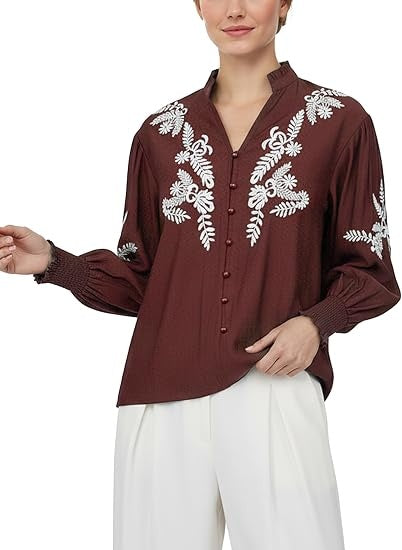 Women's Floral Embroidered Tops Boho Long Sleeve Shirts Summer V Neck Peasant Blouses Fashion Casual Clothes 2026