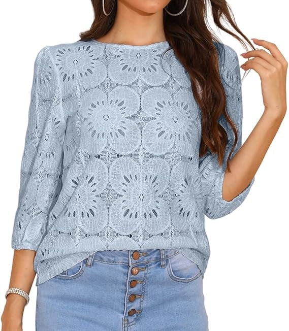 Boho Eyelet Lace Crochet Tops for Women Dressy Casual Summer Fall Fashion Lightweight Tops&Blouses