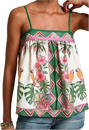 Women's Boho Floral Camisole Tops Graphic Spaghetti Strap Tank Top Beach Vacation Clothes