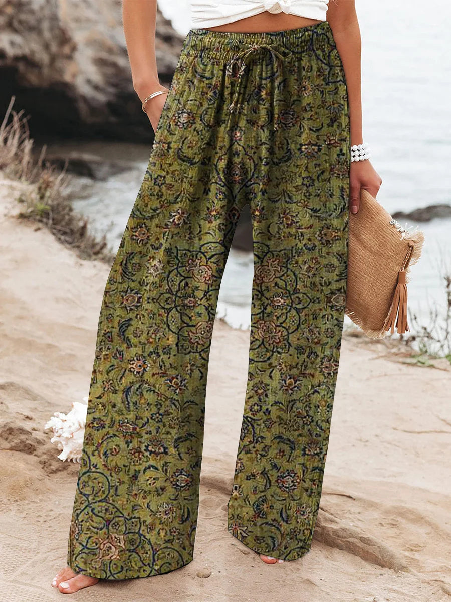 Women's Retro Ethnic Style Printed Cotton Linen Casual Pants