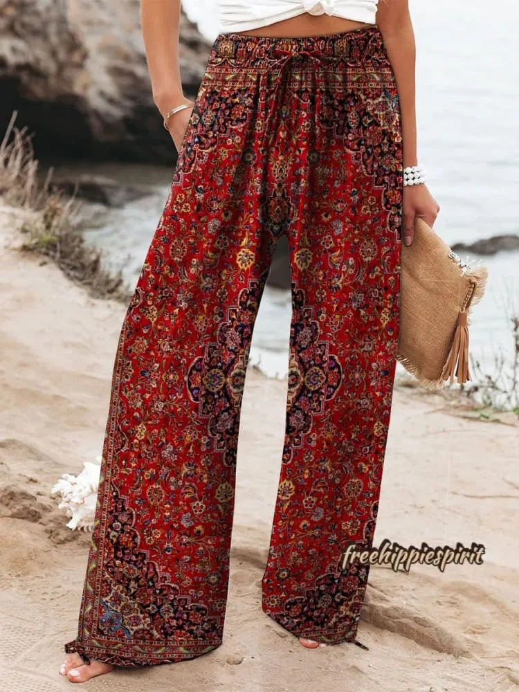 Women's Retro-Style Printed Cotton Linen Casual Pants