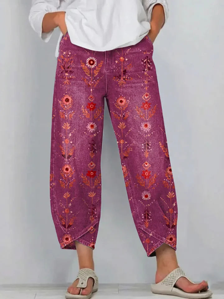 Women's Retro Floral Art Print Jeans