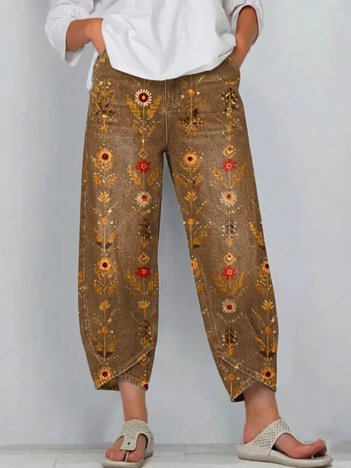 Women's Retro Floral Art Print Jeans