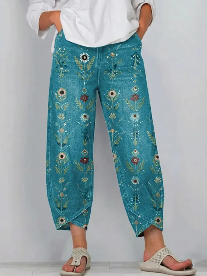 Women's Retro Floral Art Print Jeans